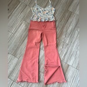 High Rise Coral Jeans